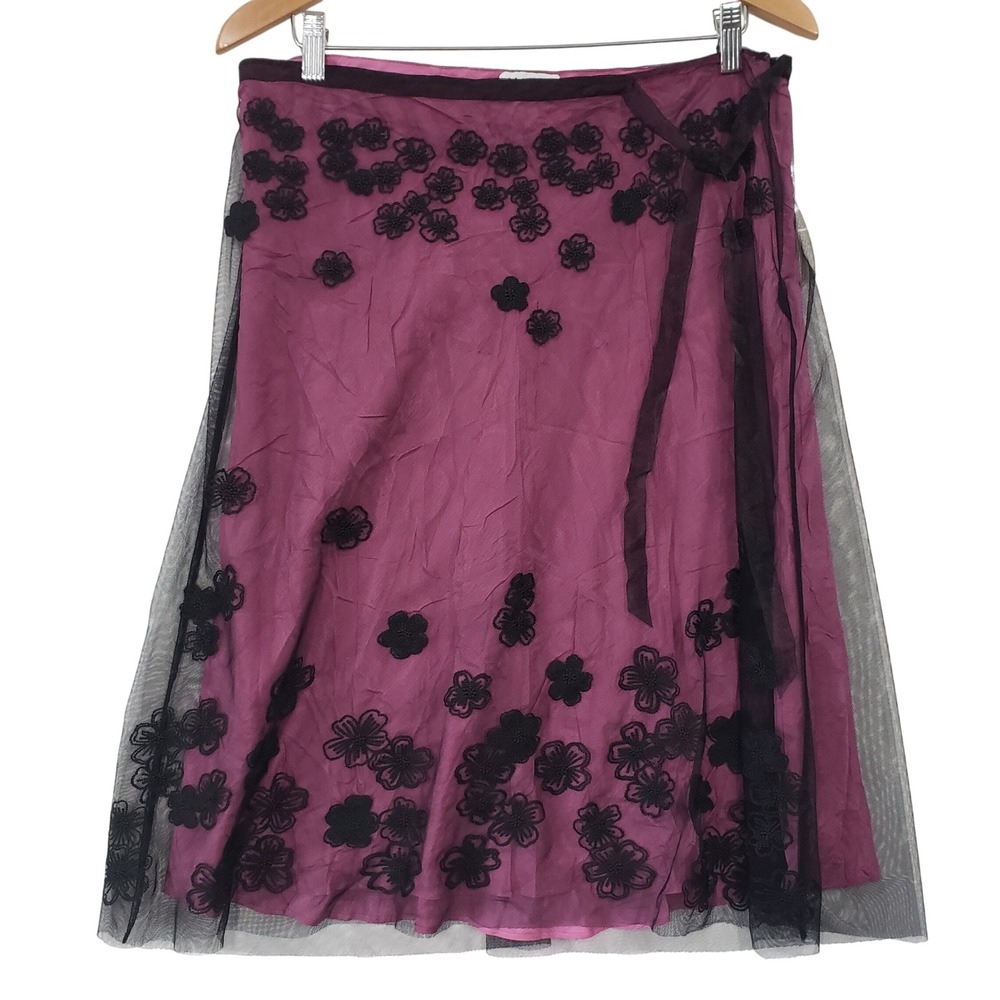 Allison Taylor Womens Pink Tulle Overlay Floral Embroidered Midi Skirt Size 12‎